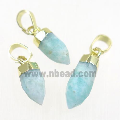 blue Amazonite pendant, faceted bullet, gold plated
