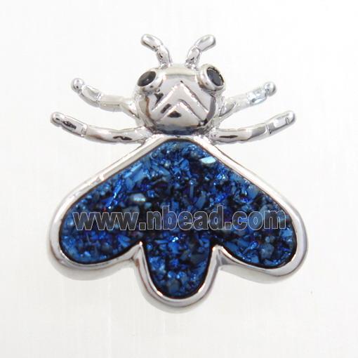 blue electroplated druzy quartz honey pendant, platinum plated