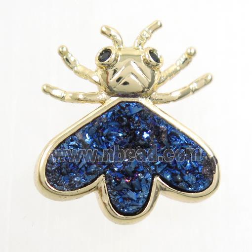 blue electroplated druzy quartz honey pendant, gold plated