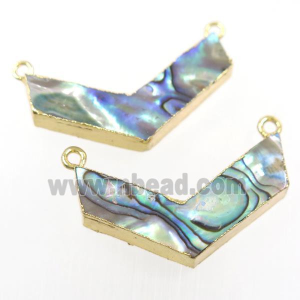 Paua Abalone shell pendant, V-shape, gold plated