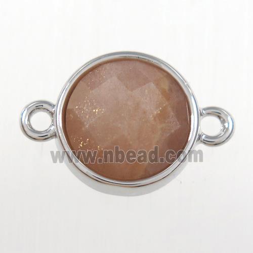 peach MoonStone circle connector, gold plated