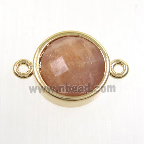peach MoonStone circle connector, gold plated