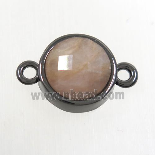 peach MoonStone circle connector, black plated