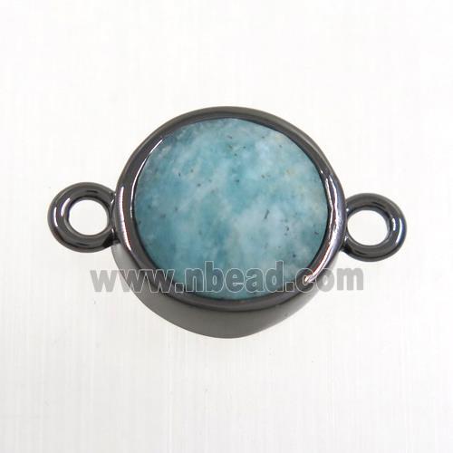 green Amazonite circle connector, black plated