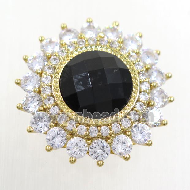 black Onyx SunFlower beads pave zircon, gold plated