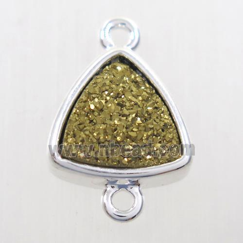 golden Druzy quartz triangle connector, platinum plated