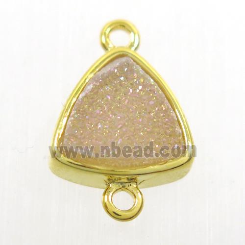 white AB-color Druzy quartz triangle connector, gold plated