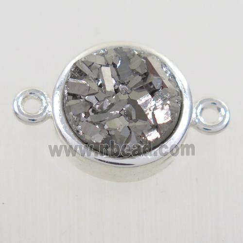 silver Druzy quartz circle connector, gold plated