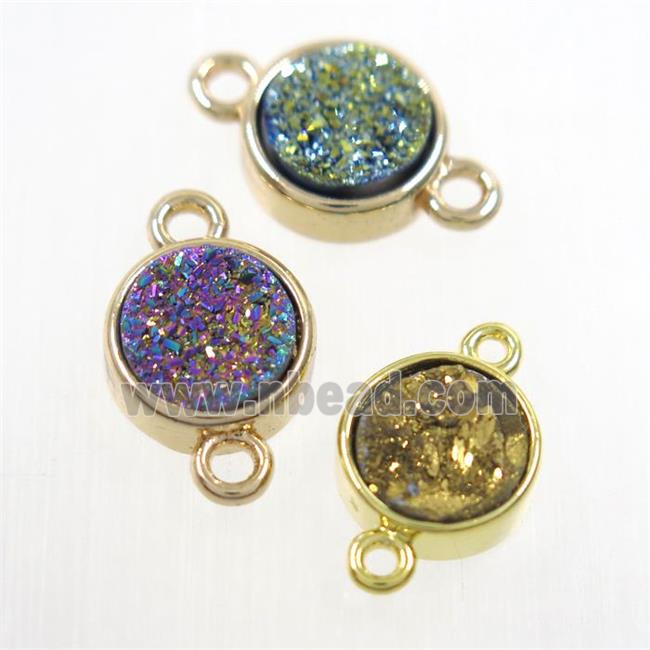 mix color Druzy agate connector, flat-round, gold plated
