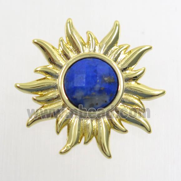 blue Lapis Lazuli sunflower pendant, gold plated