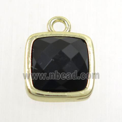 black Onyx agate pendant, square, gold plated