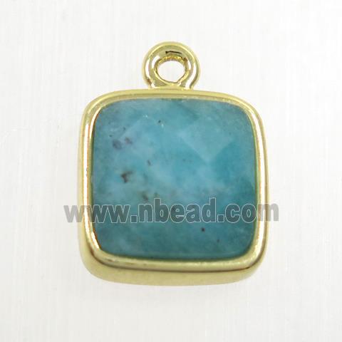 green Amazonite pendant, square, gold plated