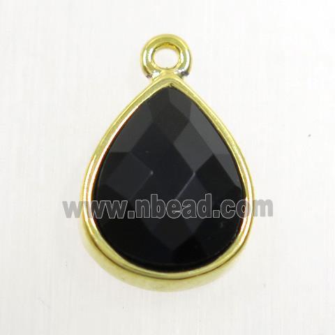 black onyx agate pendant, teardrop, gold plated