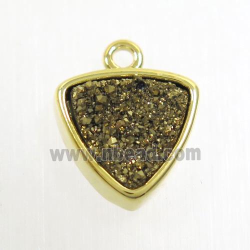 golden Druzy agate pendant, triangle, gold plated