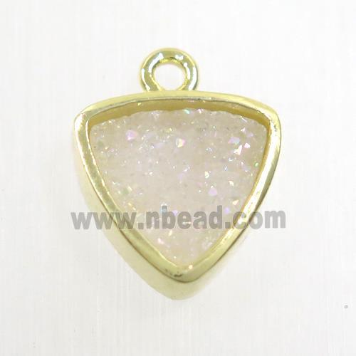 white AB-color Druzy agate pendant, triangle, gold plated