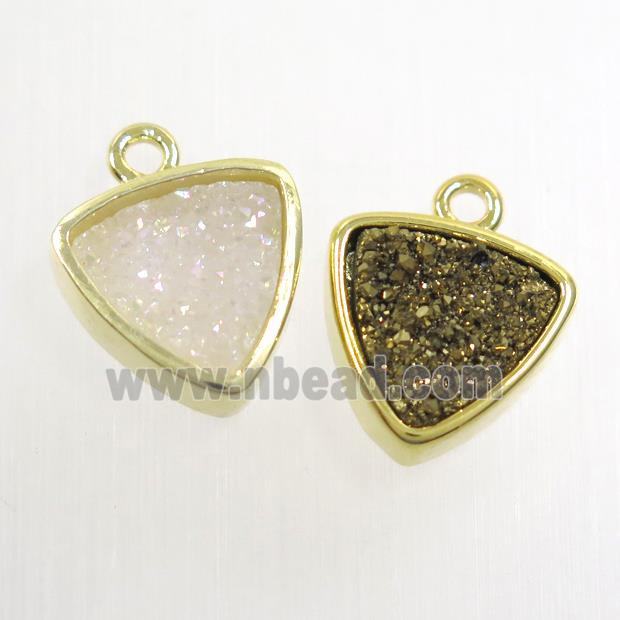 mix color Druzy agate pendant, triangle, gold plated
