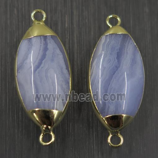 Blue Lace Agate connector, oval, gold plated