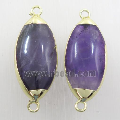 purple Amethyst connector, oval, gold plated
