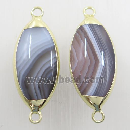 Botswana Agate connector, oval, gold plated