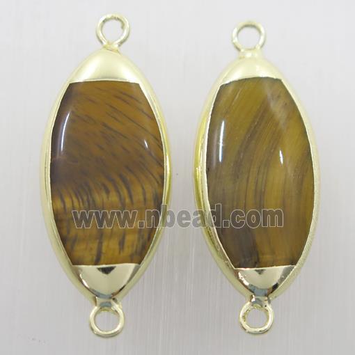 yellow Tiger eye stone connector, oval, gold plated