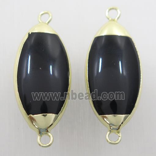 black Onyx Agate connector, oval, gold plated