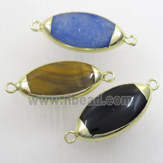 mixed gemstone connector, oval, gold plated