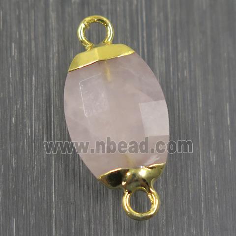 Rose Quartz connector, faceted oval, pink, gold plated