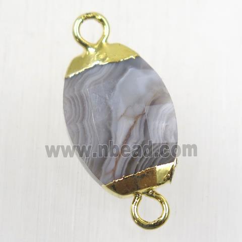 Botswana Agate connector, faceted oval, gold plated