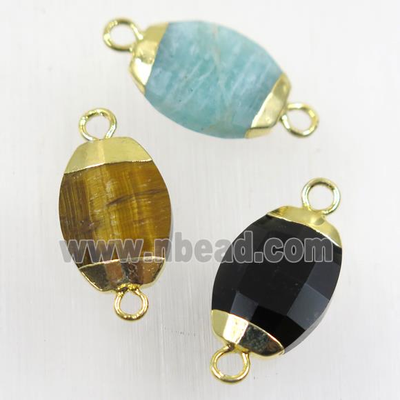 mixed gemstone connector, faceted oval, gold plated