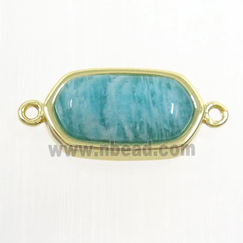 green Amazonite connector, oval, gold plated