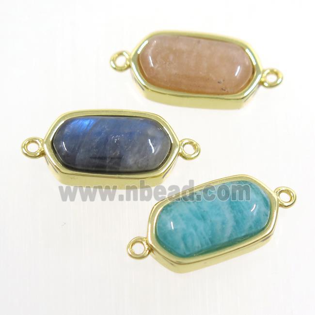 mixed gemstone connector, oval, gold plated