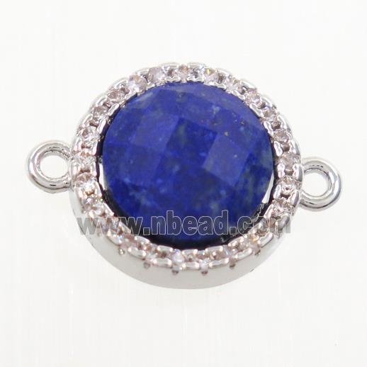 blue Lapis Lazuli connector paved zircon, circle, platinum plated
