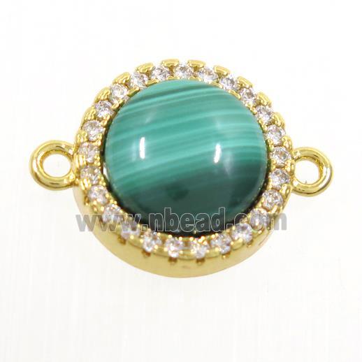 green Malachite connector paved zircon, circle, gold plated