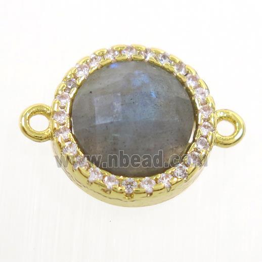 Labradorite connector paved zircon, circle, gold plated