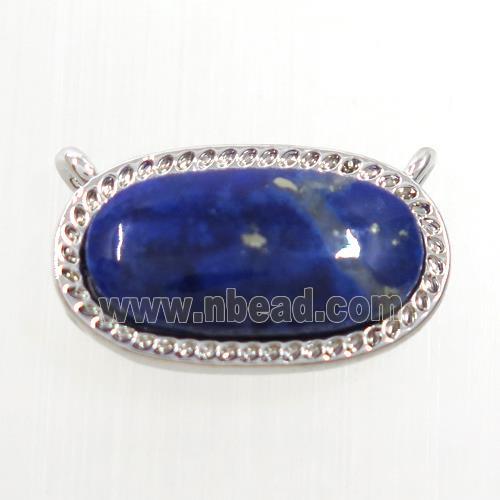 blue Lapis Lazuli oval pendant with 2loops, copper, platinum plated