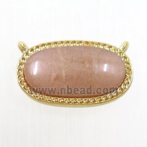 peach MoonStone oval pendant with 2loops, brass, gold plated