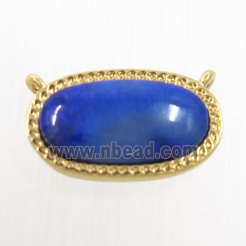 blue Lapis Lazuli oval pendant with 2loops, brass, gold plated