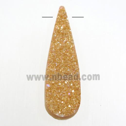 gold champagne druzy quartz pendant, teardrop
