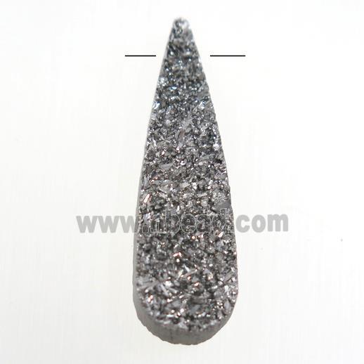 silver druzy quartz pendant, teardrop