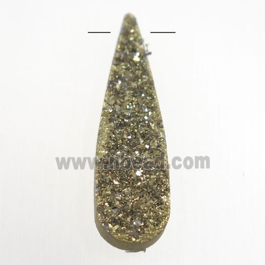 gold druzy quartz pendant, teardrop