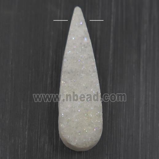 white ab-color druzy quartz pendant, teardrop