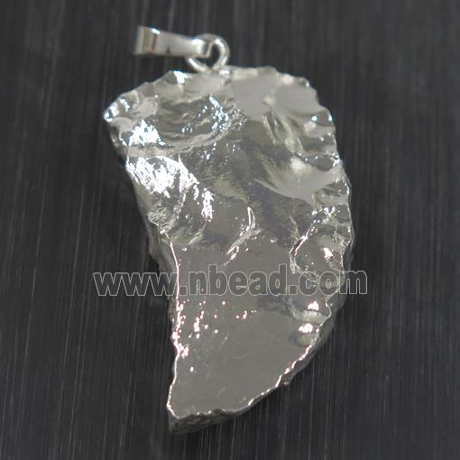 hammered Clear Quartz pendant, horn, silver plated