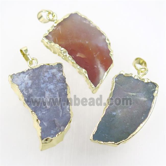 hammered Rock Agate horn pendant, gold plated
