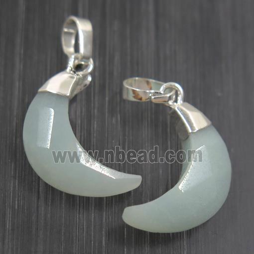 Amazonite crescent pendant, faceted moon, silver plated