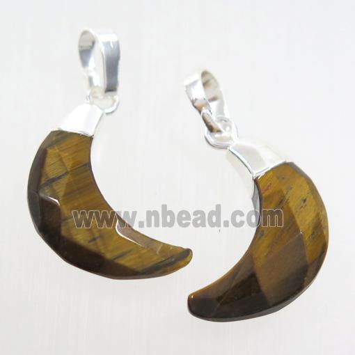 yellow Tiger eye stone crescent pendant, faceted moon, silver plated
