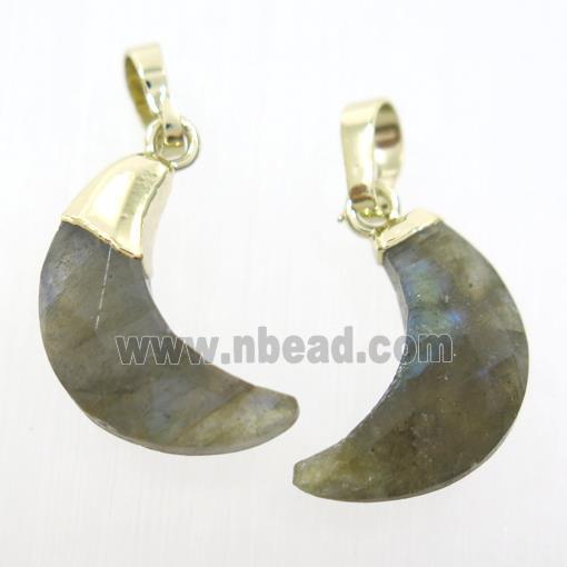 Labradorite crescent pendant, faceted moon, gold plated