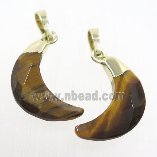 yellow Tiger eye stone crescent pendant, faceted moon, gold plated