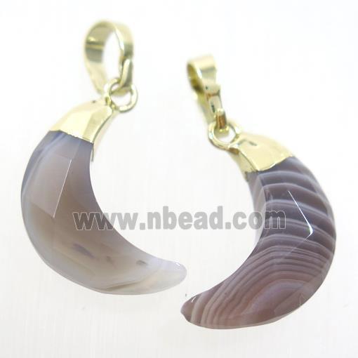 Botswana Agate crescent pendant, faceted moon, gold plated