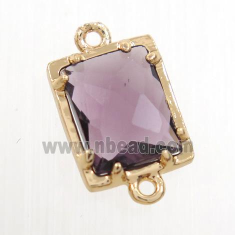 purple glass connector, rectangle, gold plated