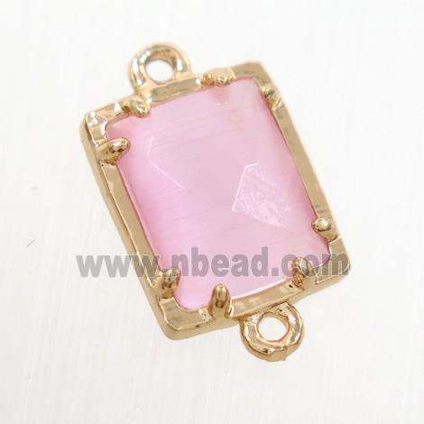 pink glass connector, rectangle, gold plated
